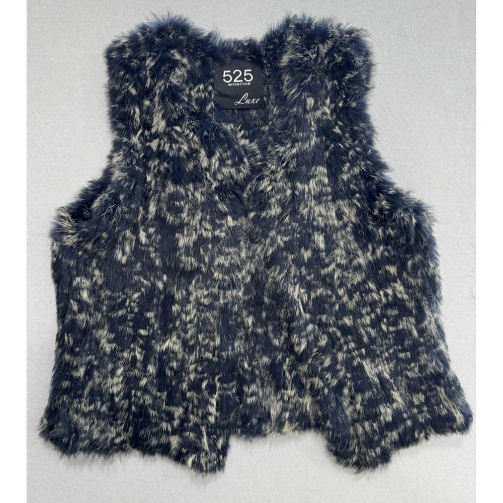 525 America Luxe Blue Drape Rabbit Fur Vest Navy Size Medium NEW tags
